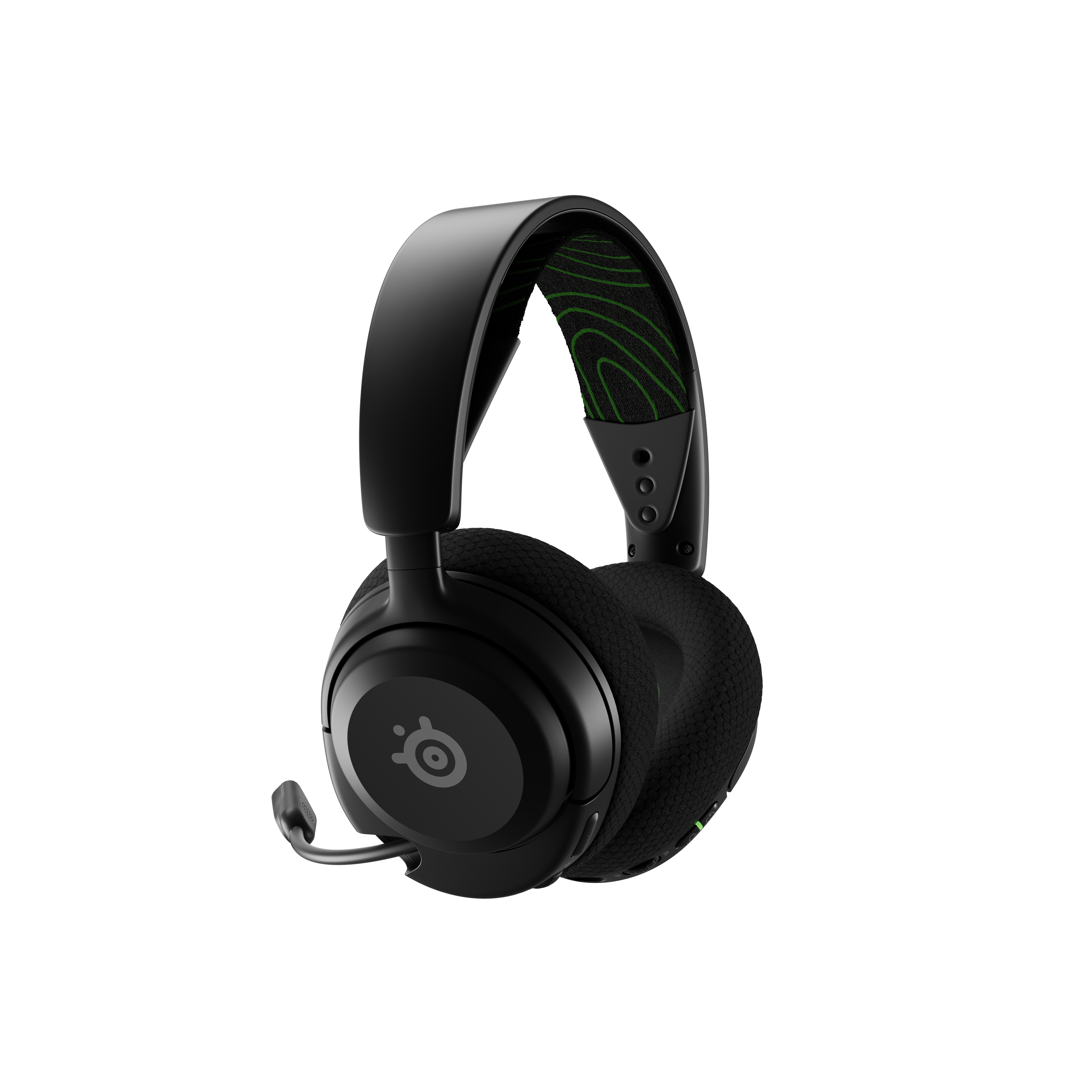 Schwarzes Gaming-Headset mit grünen Akzenten.