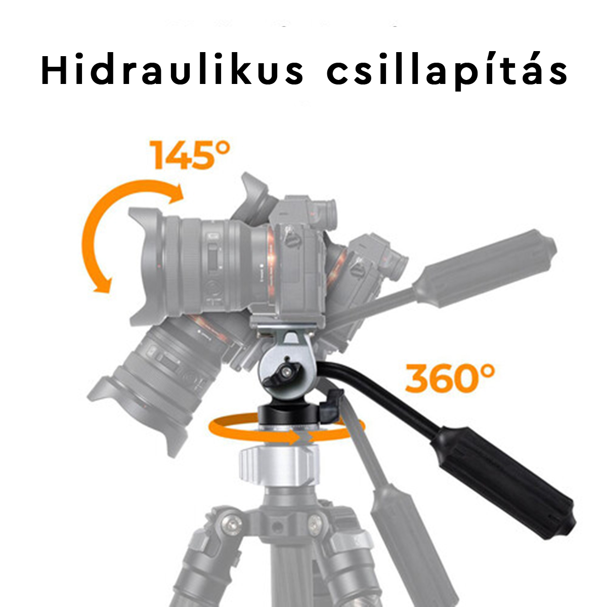 Kamera állványon, dőlés- és pásztázási szögekkel, narancssárgában.