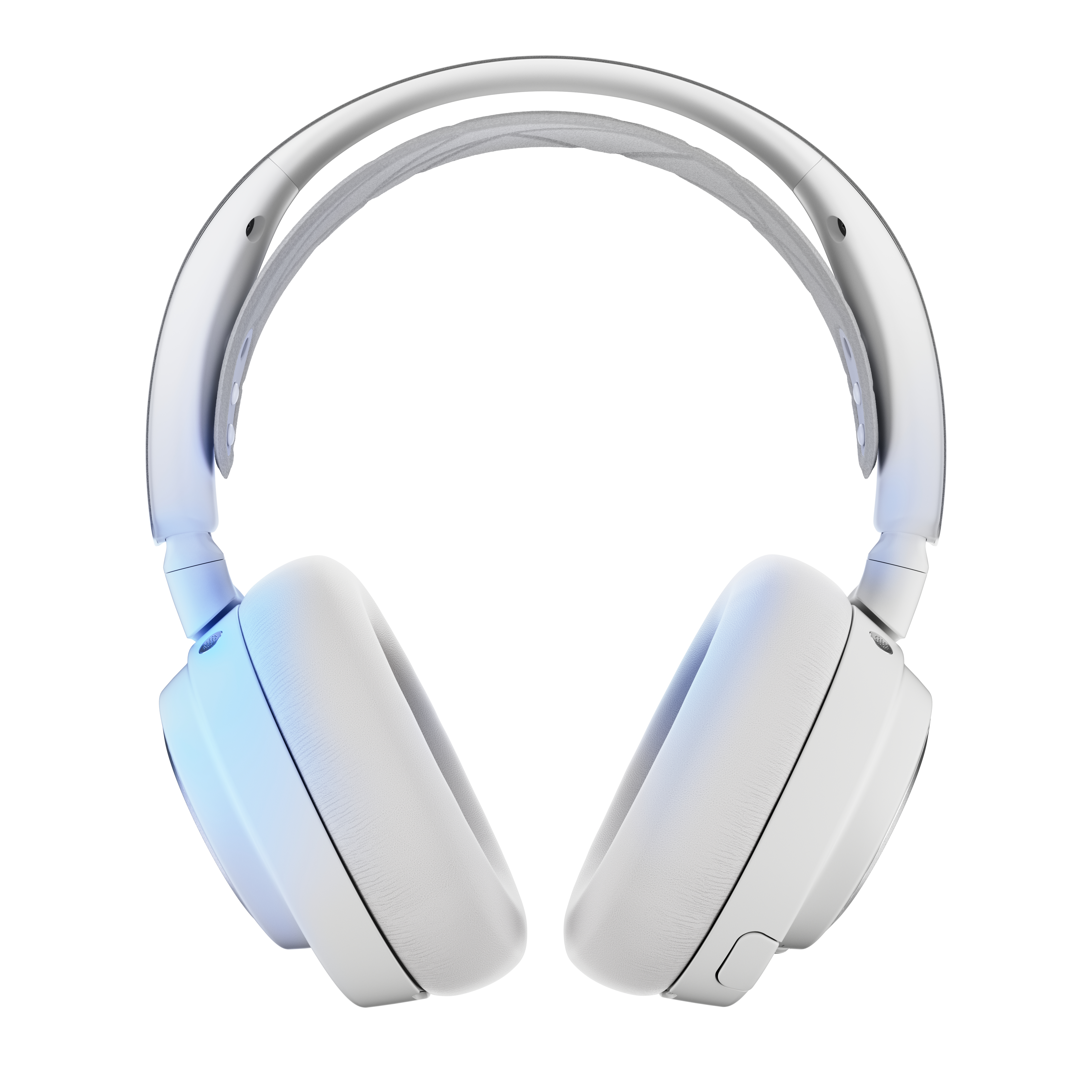 Weiße Over-Ear-Kopfhörer mit gebogenem Bügel und Ohrmuscheln.