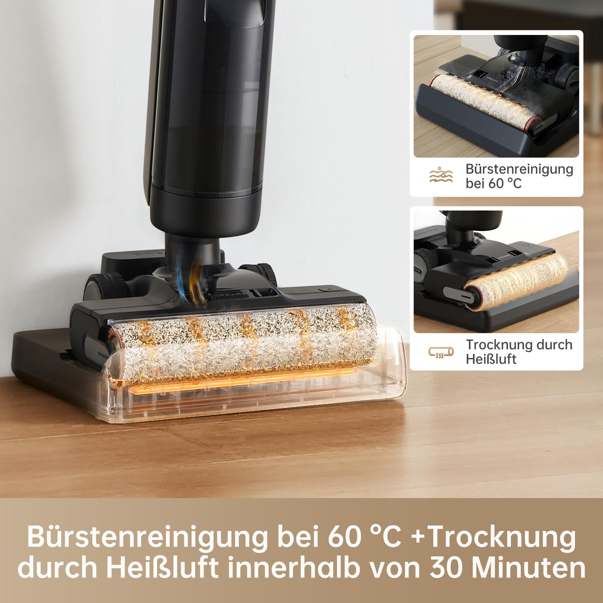 Staubsaugerkopf mit Bürstenreinigung bei 60°C und Heißlufttrocknung innerhalb von 30 Minuten.