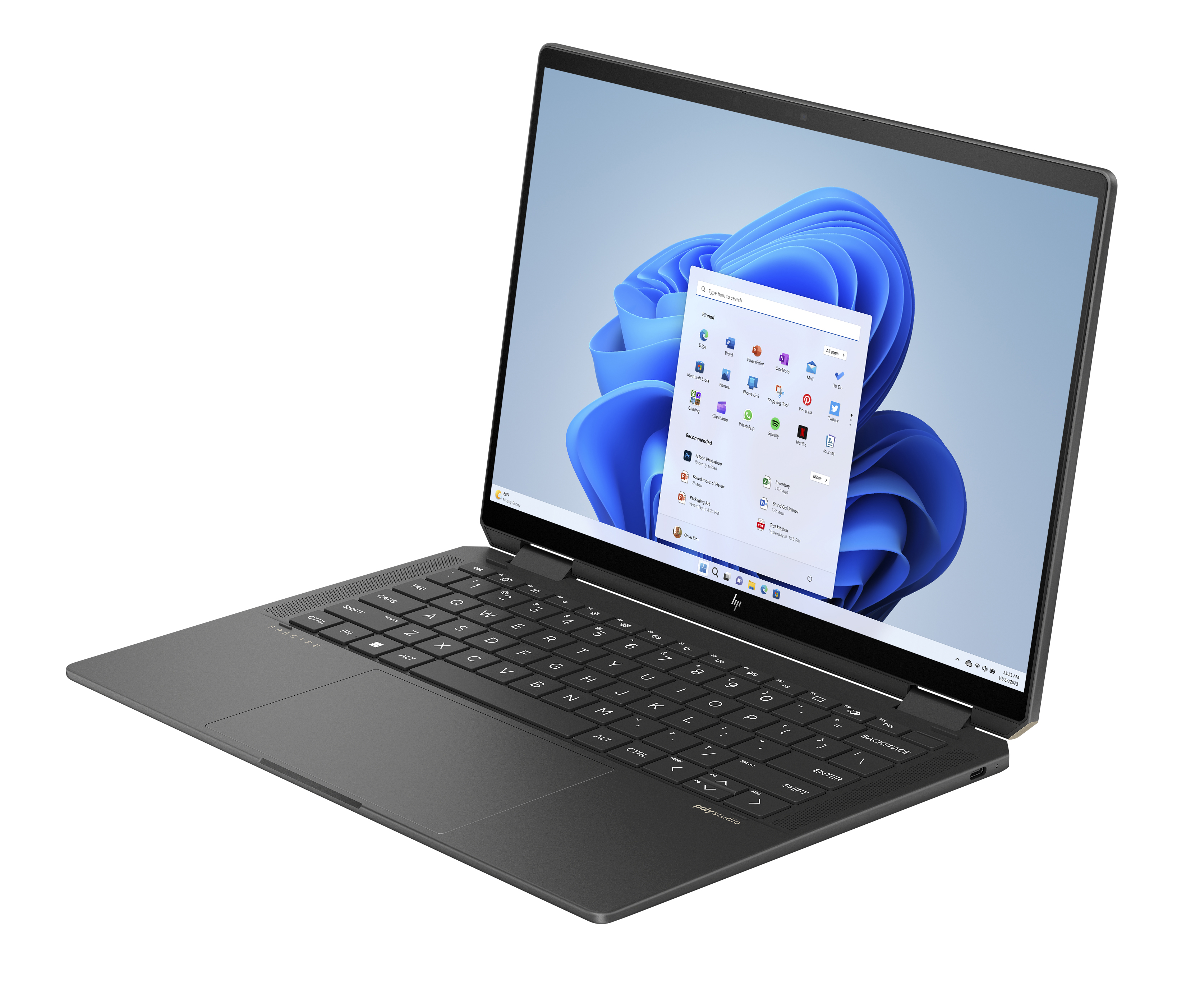 Ekranında Windows 11, klavye ve dokunmatik yüzey bulunan gri renk dizüstü bilgisayar.