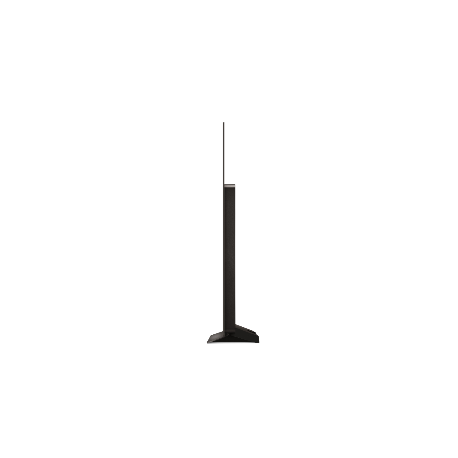 Téléviseur noir avec un support minimaliste. L'écran est noir.