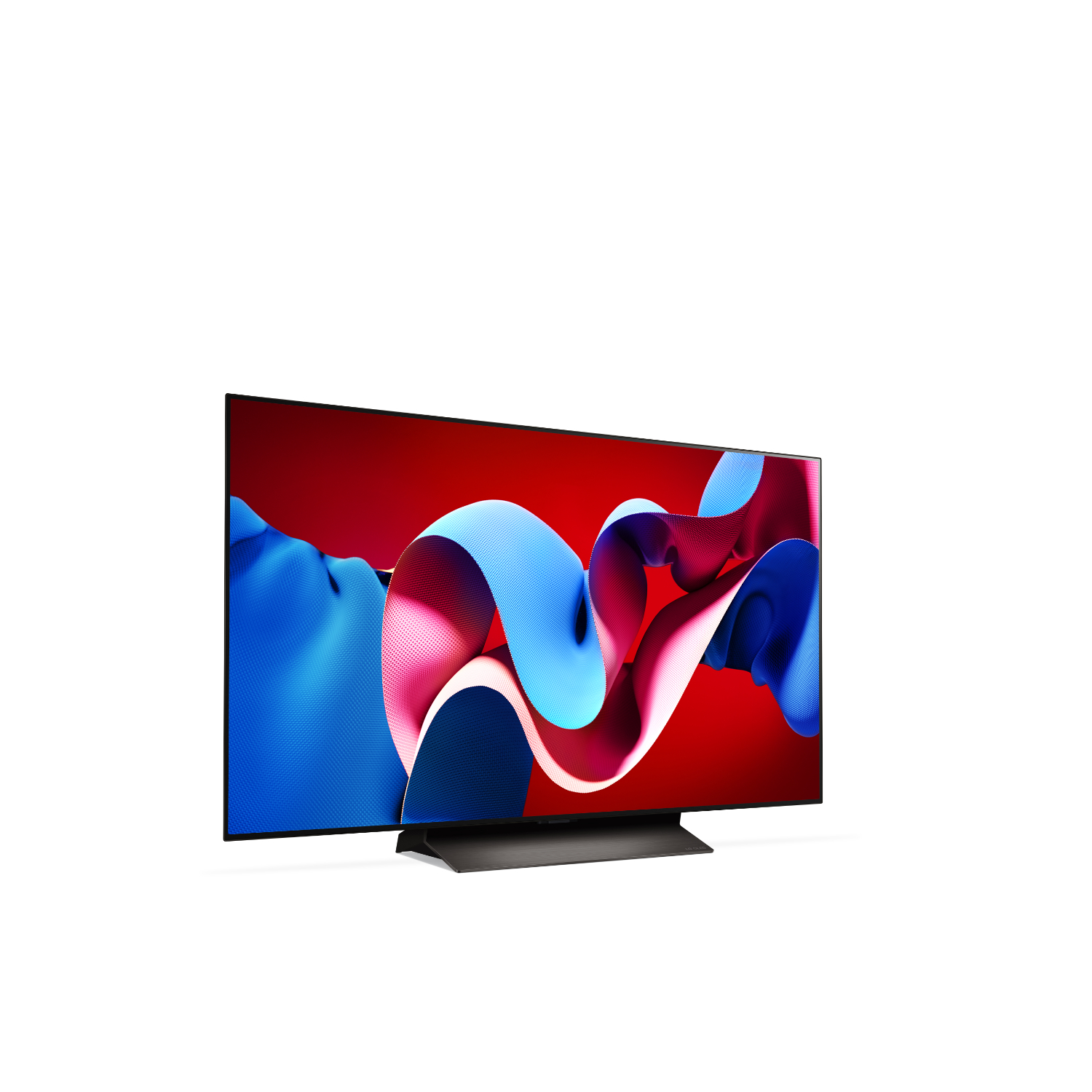 Grand téléviseur avec un design abstrait rouge et bleu sur l'écran.