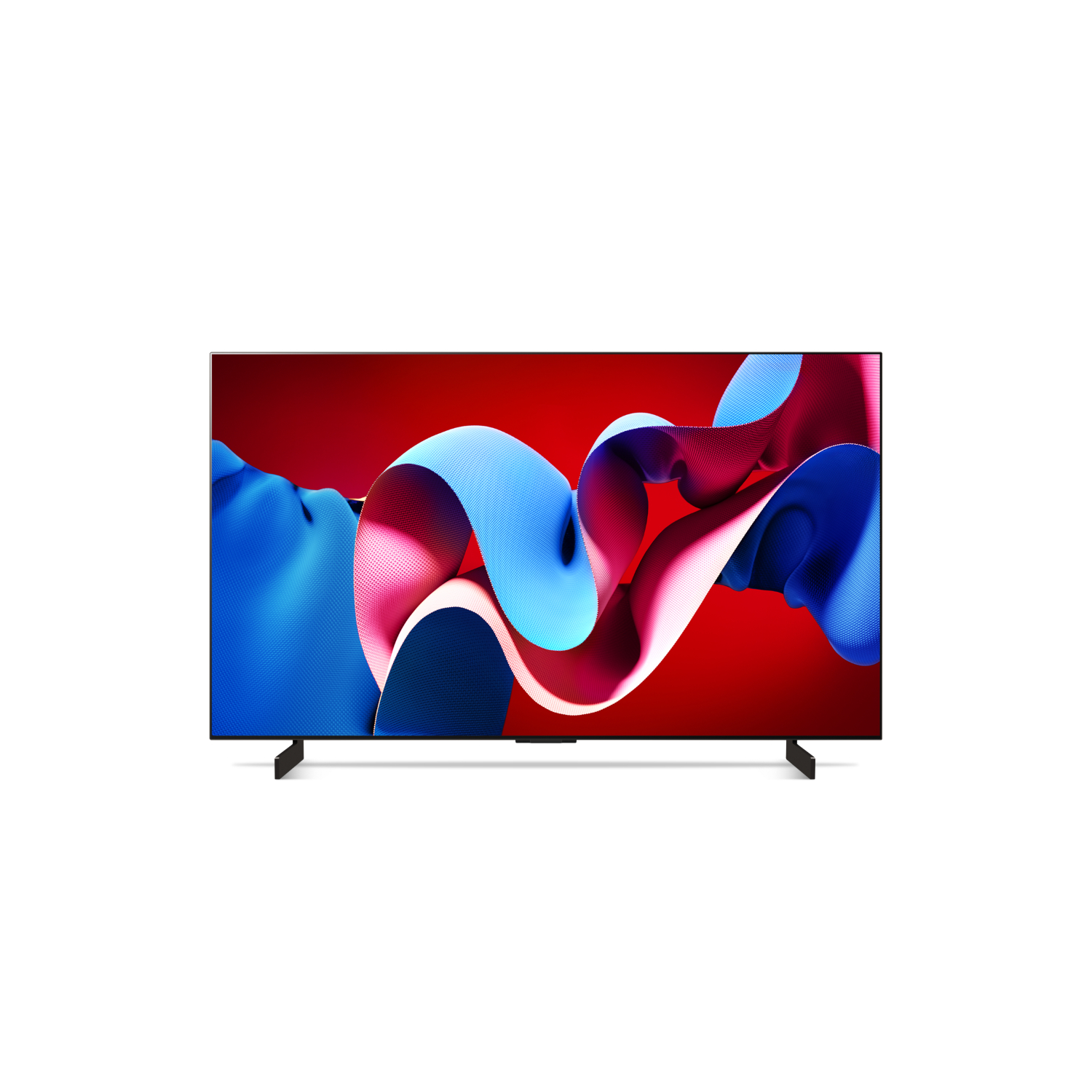 Un grand écran de télévision avec un design abstrait et coloré. L'écran est noir.