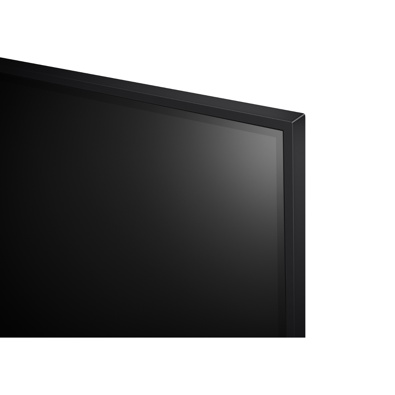 Gros plan sur un écran de télévision noir, avec un fin cadre noir. L'écran est éteint.