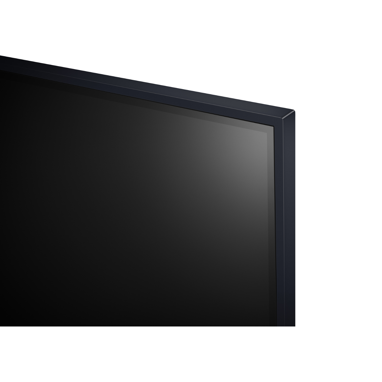 Close-up van een tv-scherm met een donker frame, zwart scherm.