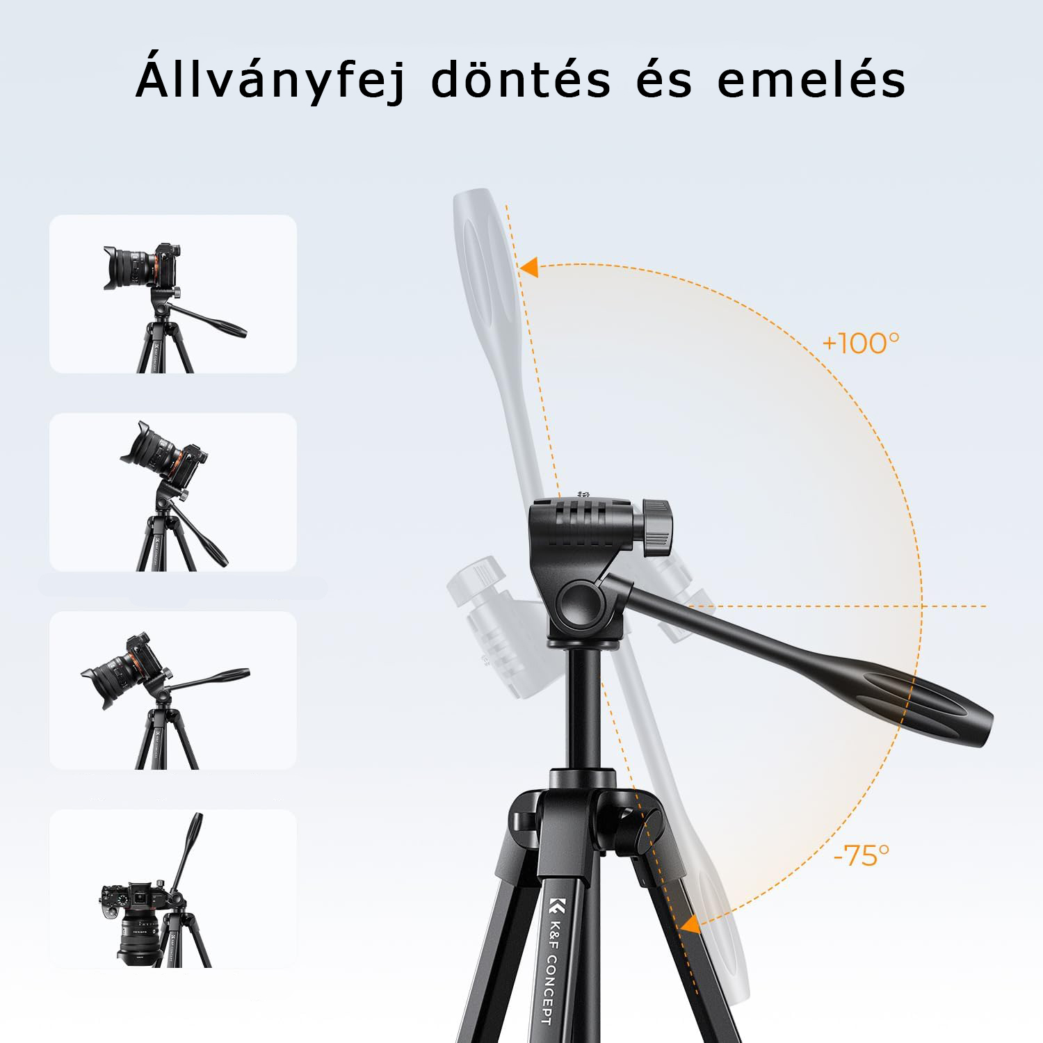 Egy állvány egy kamerával. Az állvány különböző szögei láthatók.