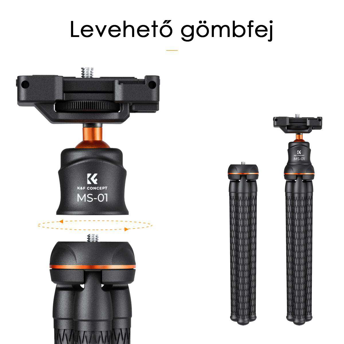Állvány levehető fejjel. Összeszerelés látható, magyar nyelvű szöveggel.