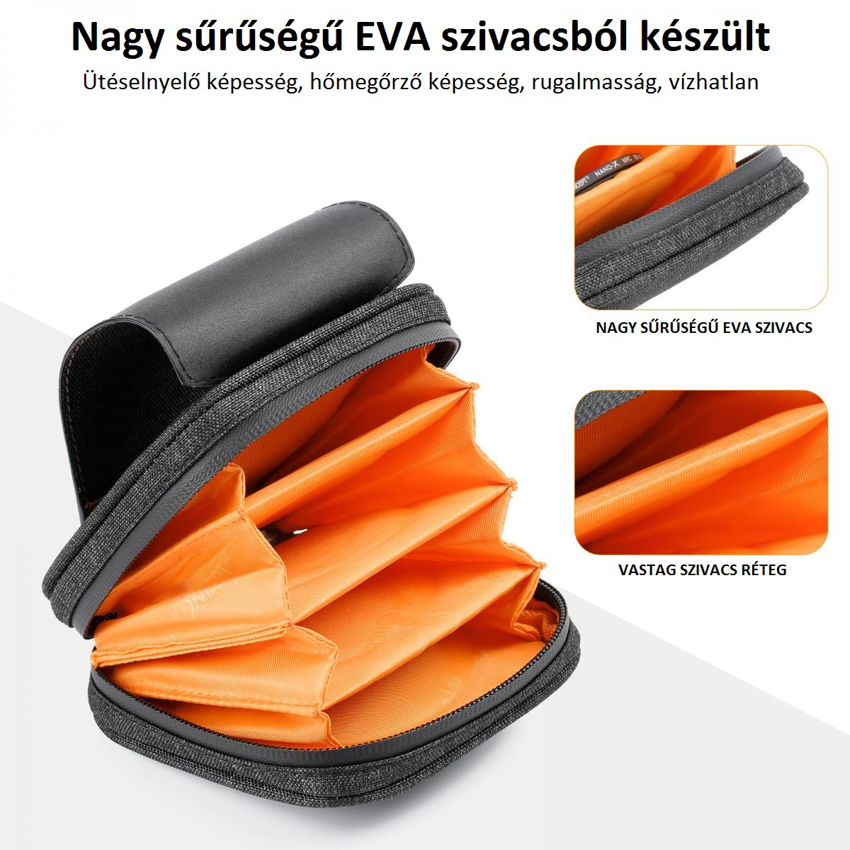 Egy kis pénztárca belső narancssárga rekeszekkel.