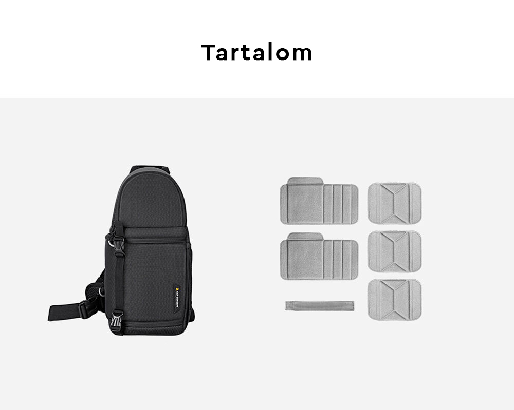 Egy fekete táska és a tartozékai az asztalon vannak.