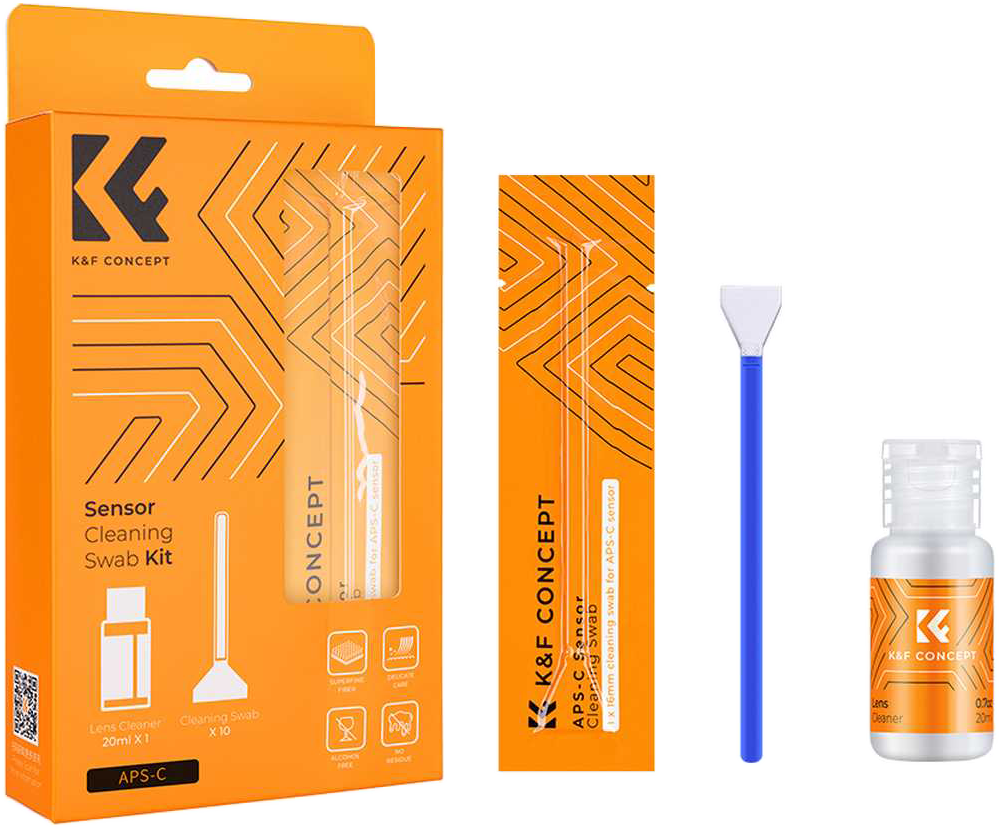 K&F Concept kamera aps-c érzékelő tisztító szett, 16 mm, 10 db-os + 20 ml folyadékkal