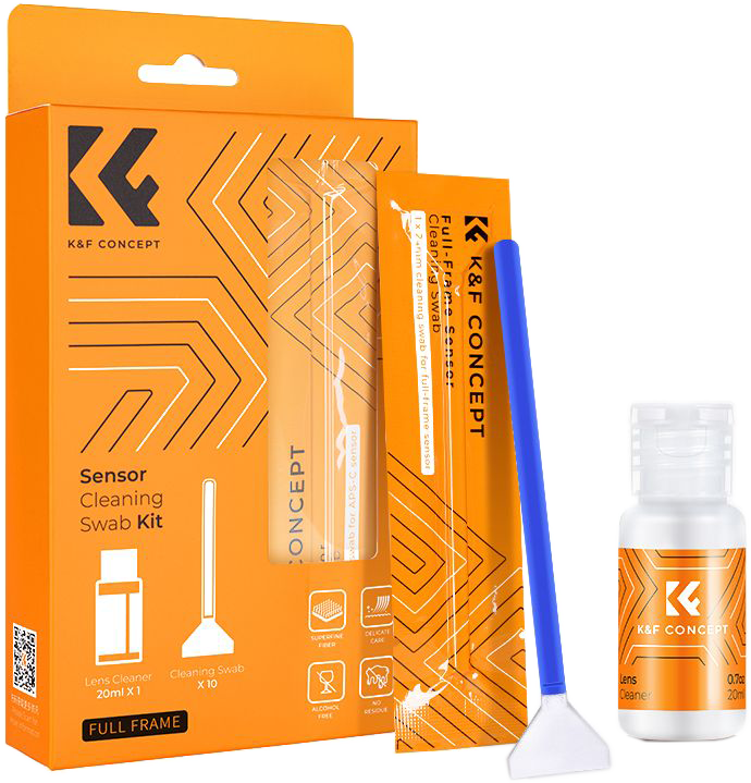 K&F Concept kamera full frame tisztító szett, 24 mm, 10 db-os + 20 ml folyadékkal