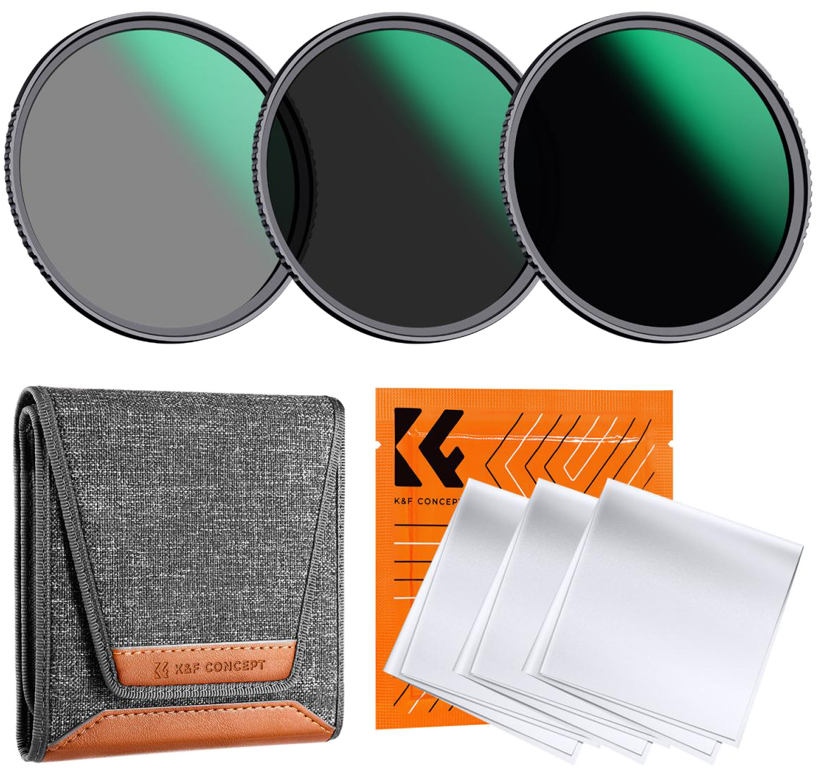 K&F Concept Professzionális ND szűrő szett 67mm (ND8+ND64+ND1000) + szűrőtartó tok 3db törlőkendő