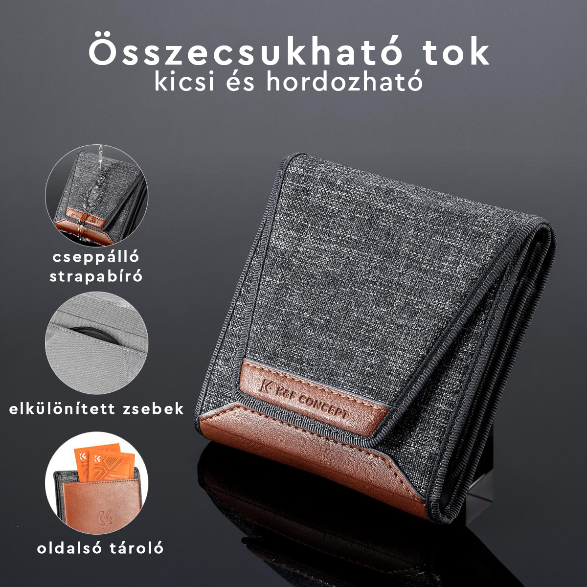 Szürke-barna K&F CONCEPT pénztárca zsebekkel és oldalsó tárolóval.