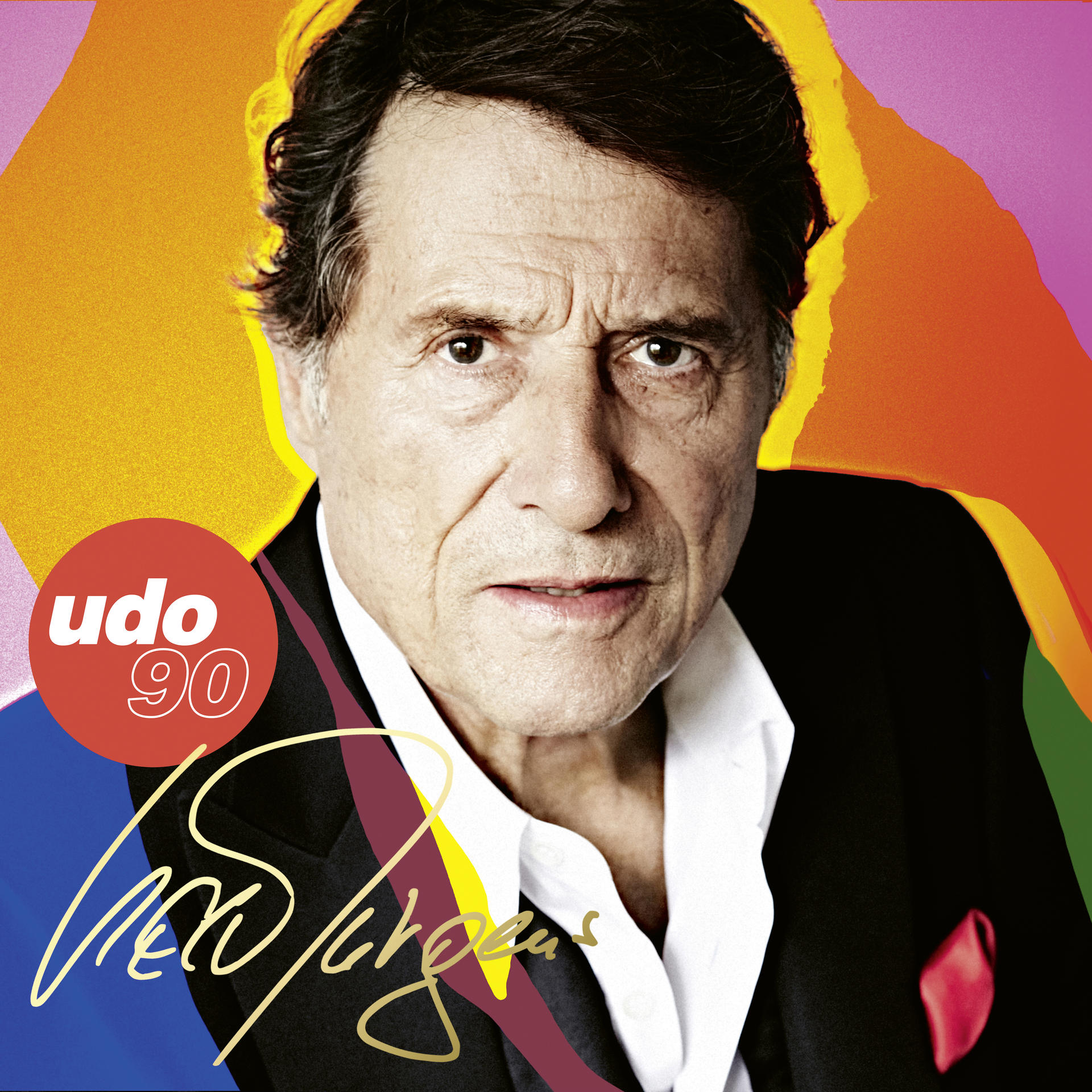 Udo Jürgens Albumcover. Zeigt eine Nahaufnahme des Sängers mit kräftigen Rot- und Orangetönen.