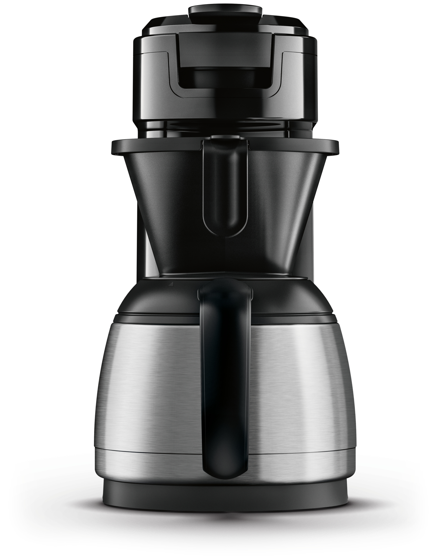 Ein Philips Küchengerät mit Edelstahlbasis und schwarzem Oberteil mit Griff.