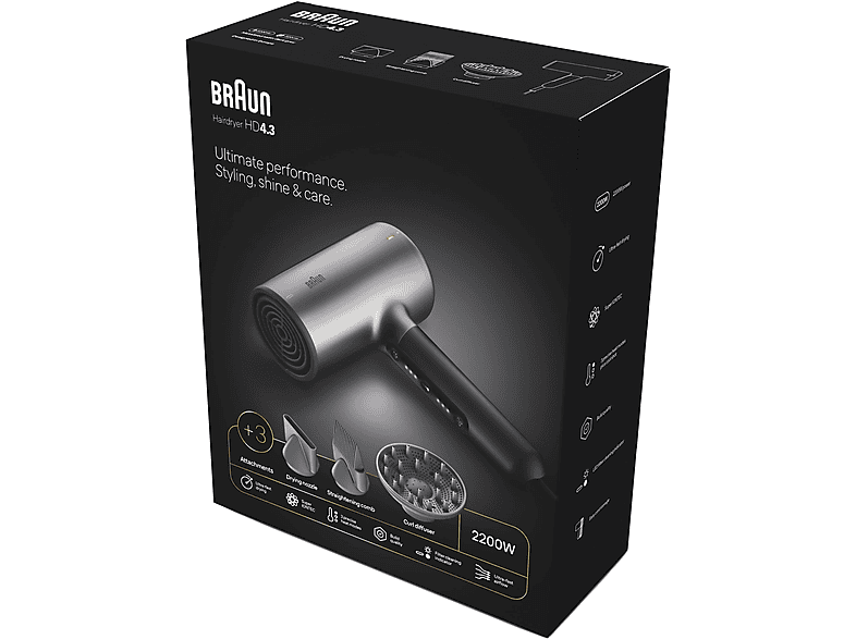 BRAUN HD435E HD4.3 Iontec Difüzörlü Saç Kurutma Makinesi Mat Gri_4