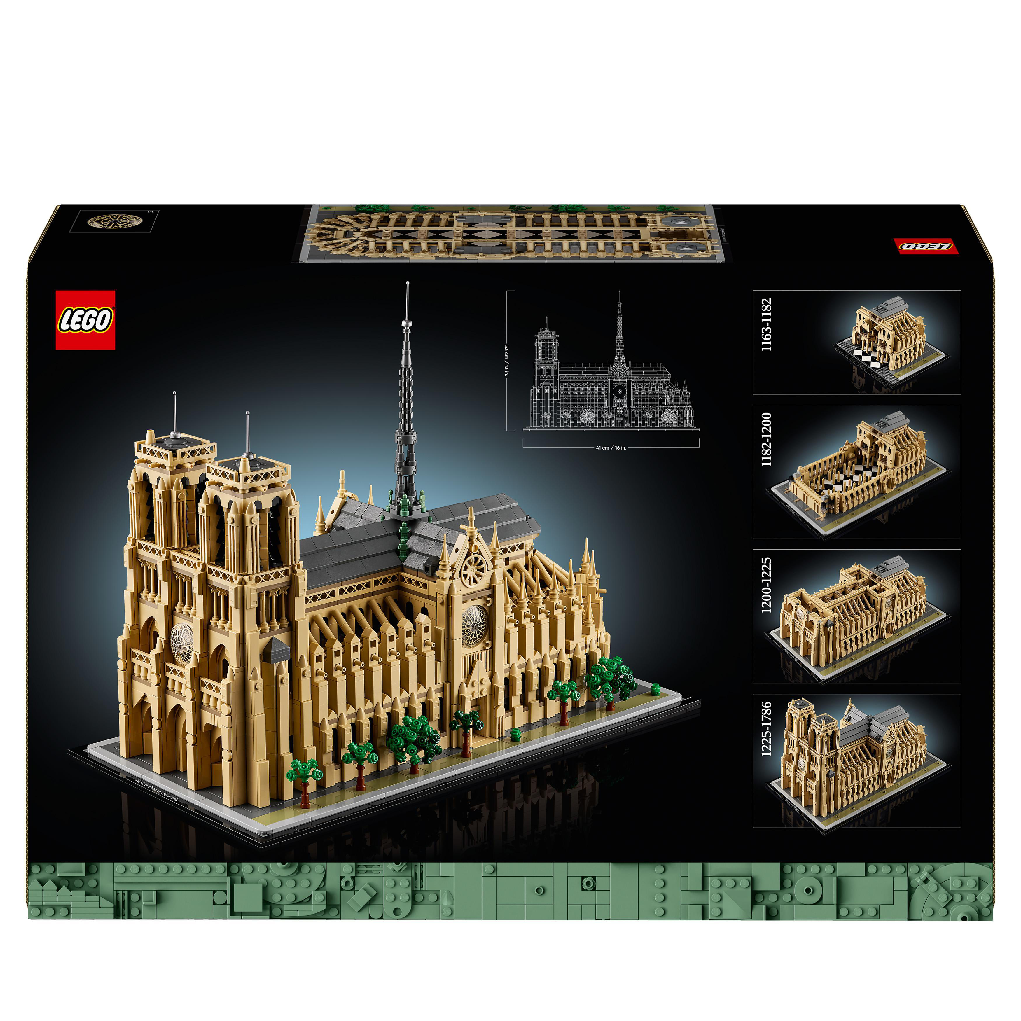Rückseite einer LEGO-Set-Box mit einem Gebäudemodell.