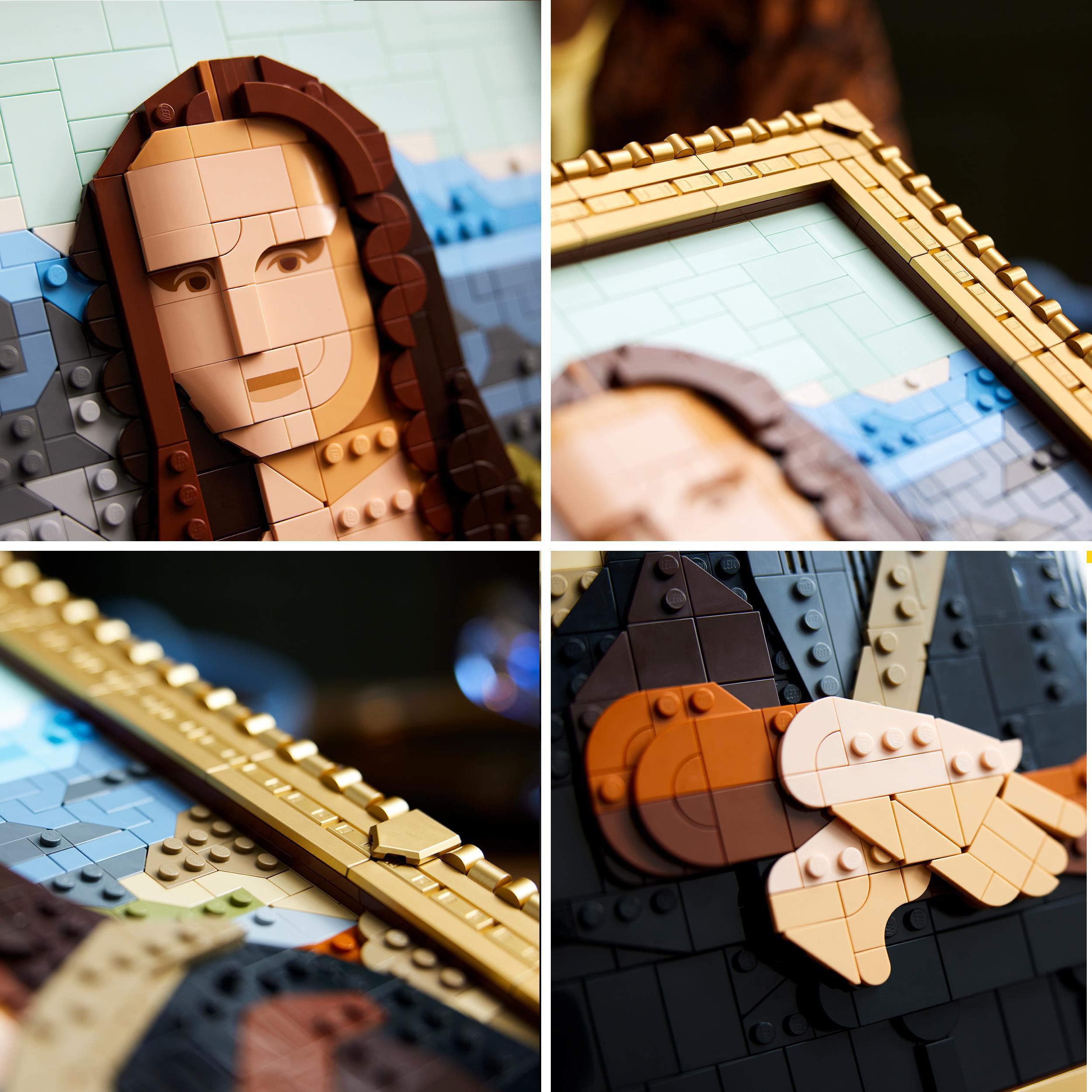 Nahaufnahme einer Lego-Nachbildung des Mona Lisa-Gemäldes.