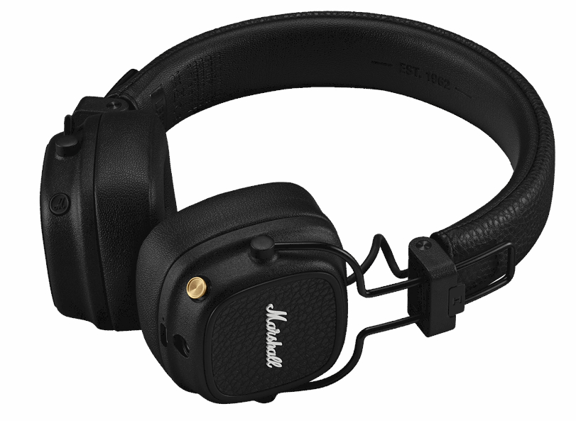 Czarne słuchawki Marshall na białym tle.