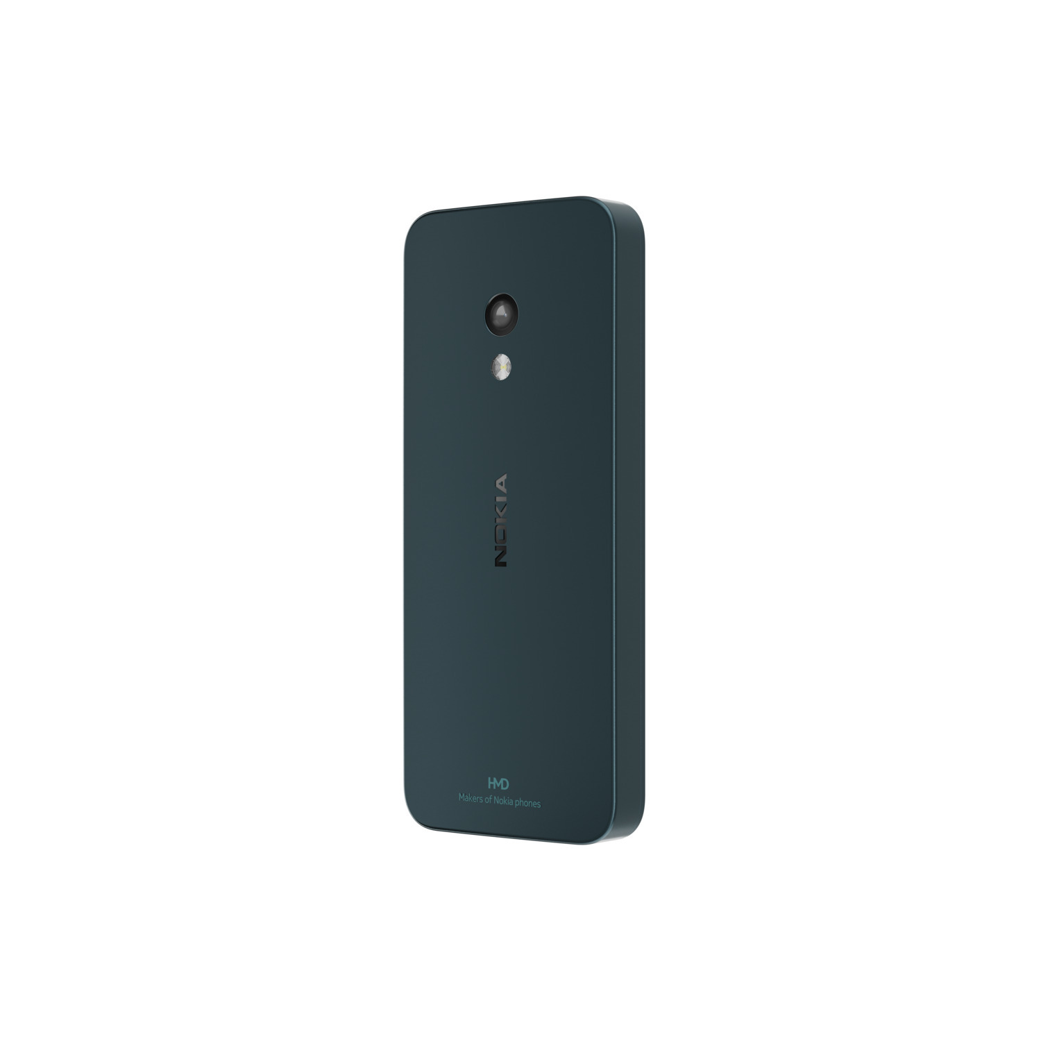 A Nokia phone in teal, showing the back with a camera and the HMD logo.