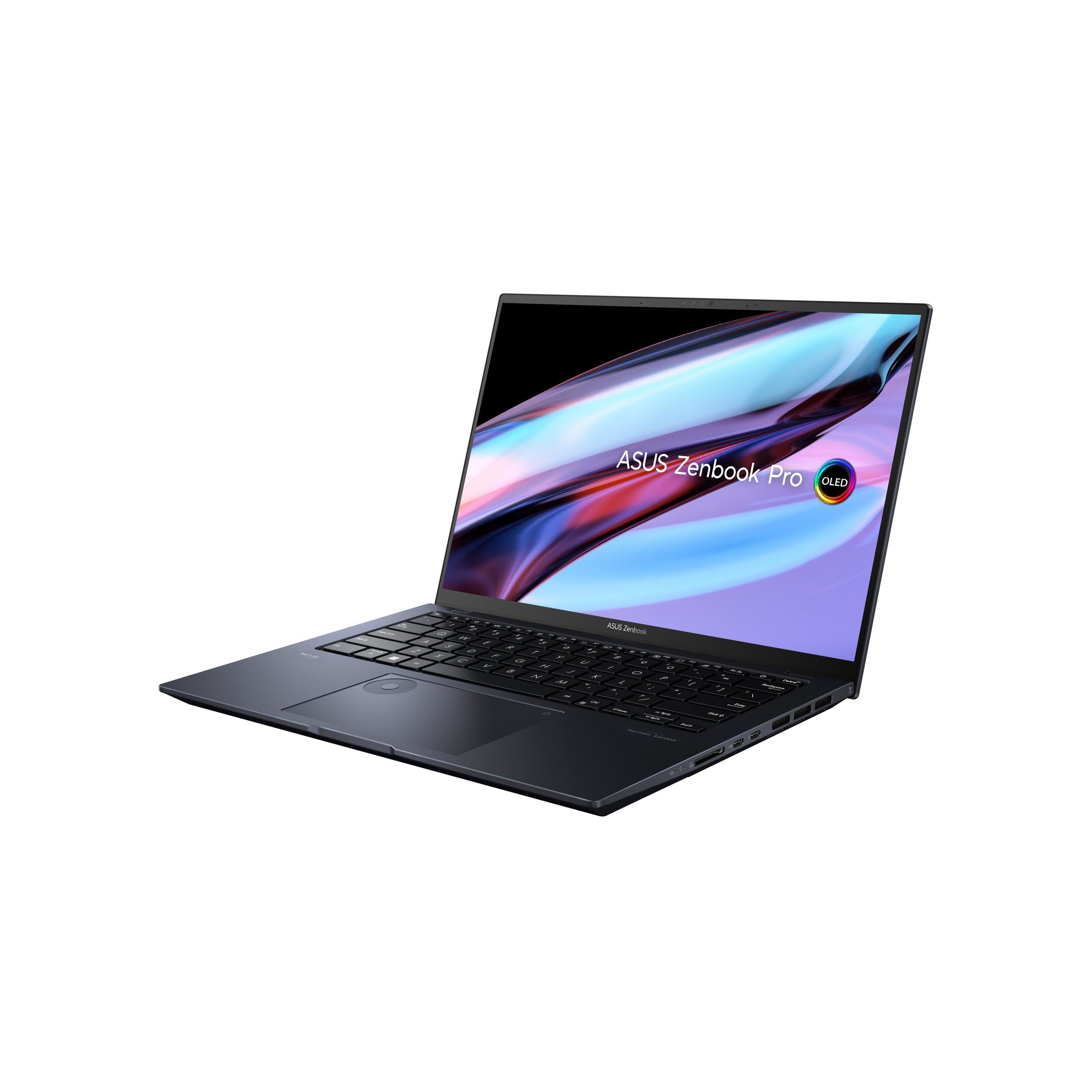 Portátil ASUS Zenbook Pro con pantalla OLED, en ángulo hacia la derecha.