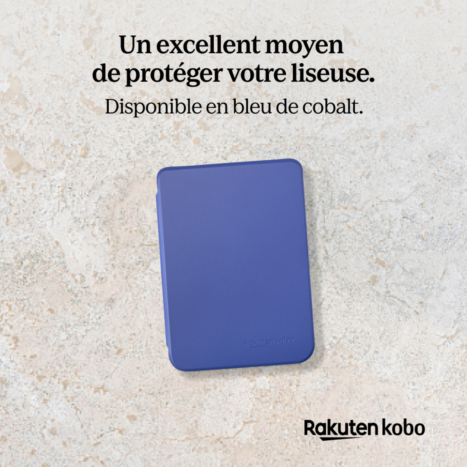 Housse bleue pour liseuse Rakuten Kobo. La housse est bleu cobalt.