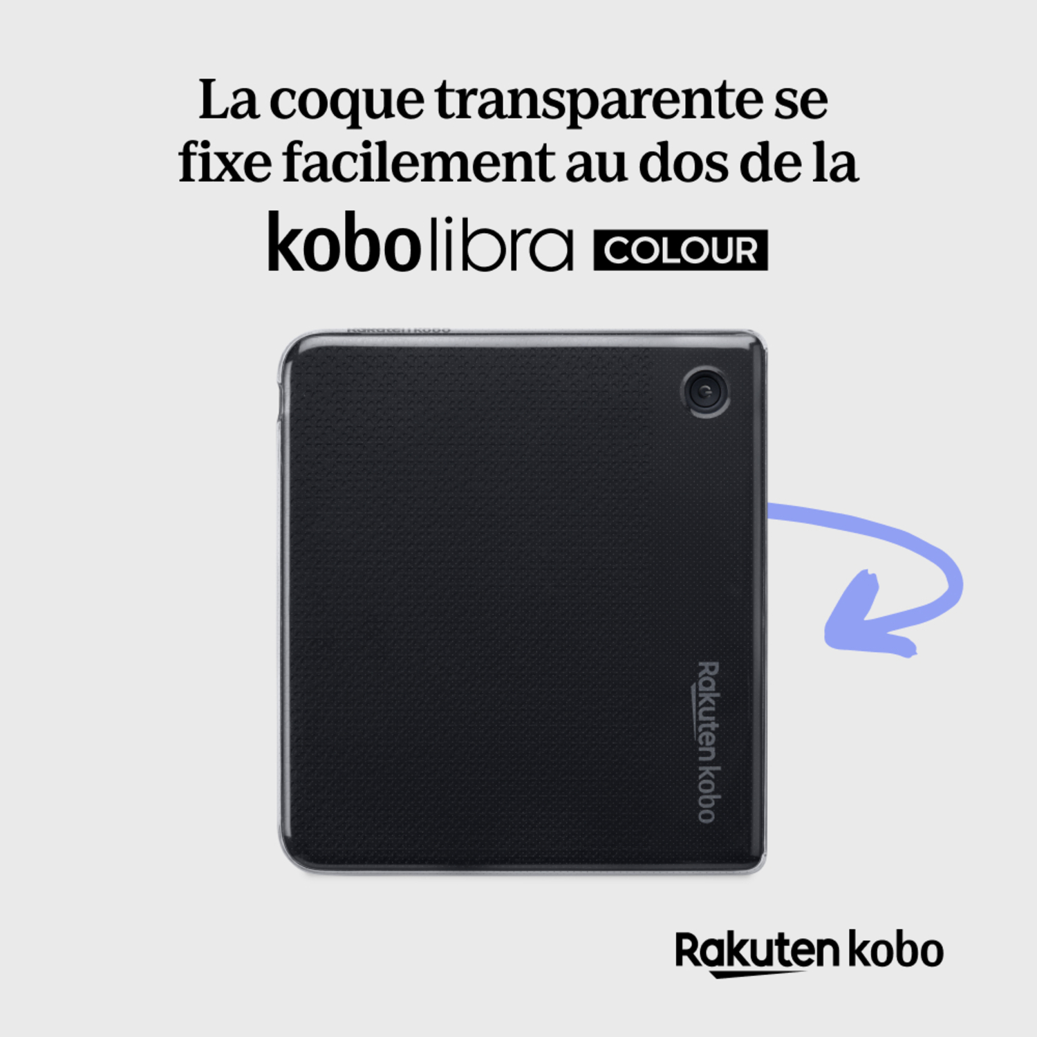 Une liseuse Kobo Libra Colour avec un étui de protection. L'étui est noir avec un logo Rakuten Kobo.