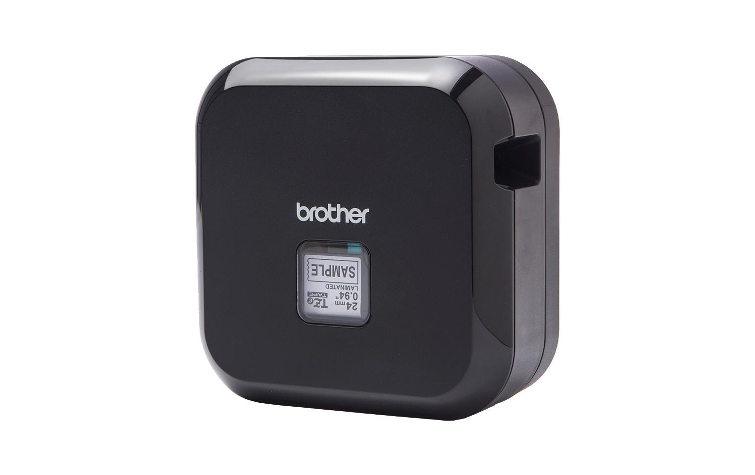 Machine à étiquettes noire avec texte sur l'étiquette.
