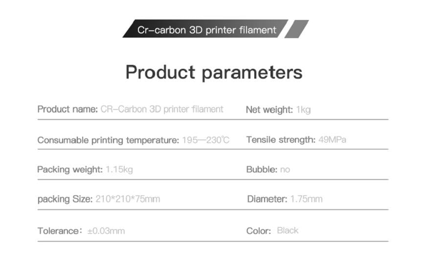 Creality Filament CR-PLA, Carbone, Noir, 1.75 mm, 1 kg