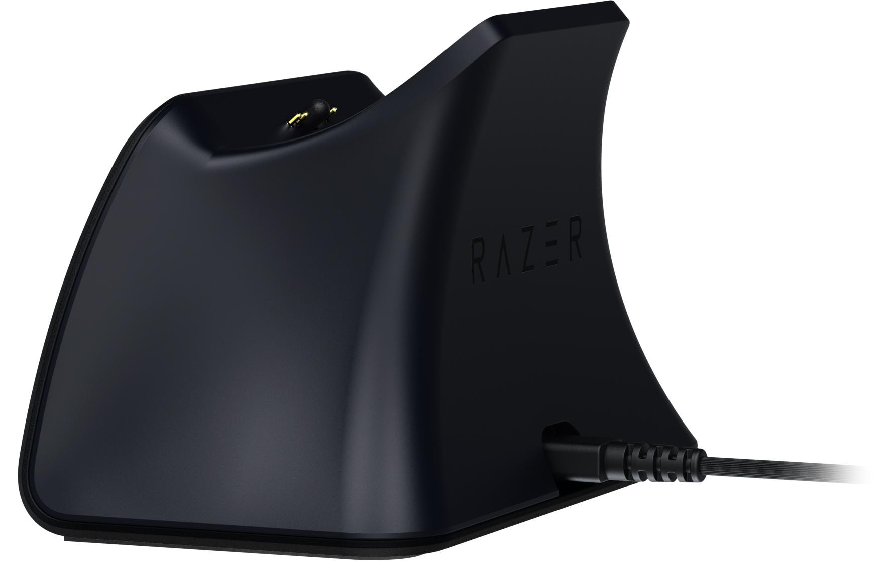Station de recharge Razer noire avec câble attaché.