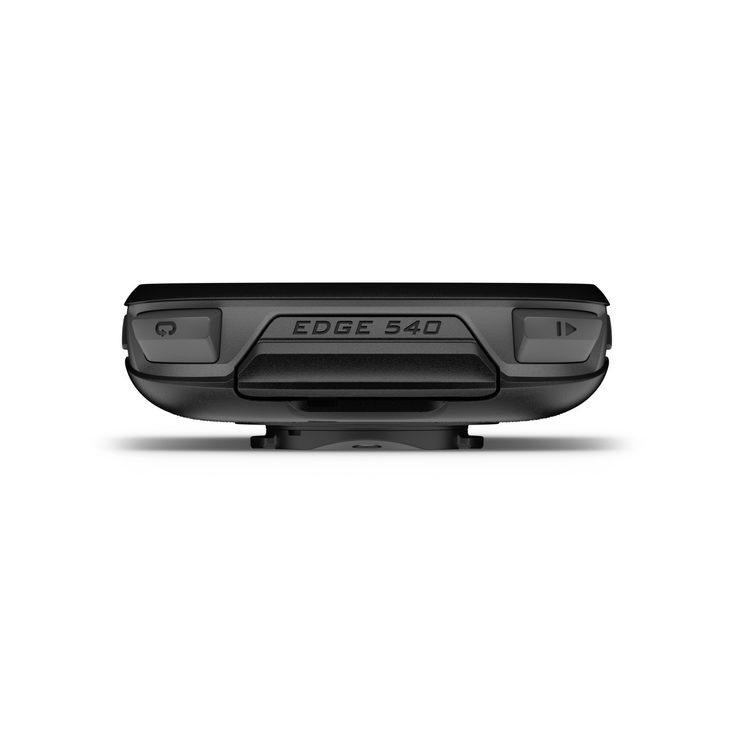 Black Garmin Edge 540 cycling computer. Top view with buttons and the Edge 540 text.
