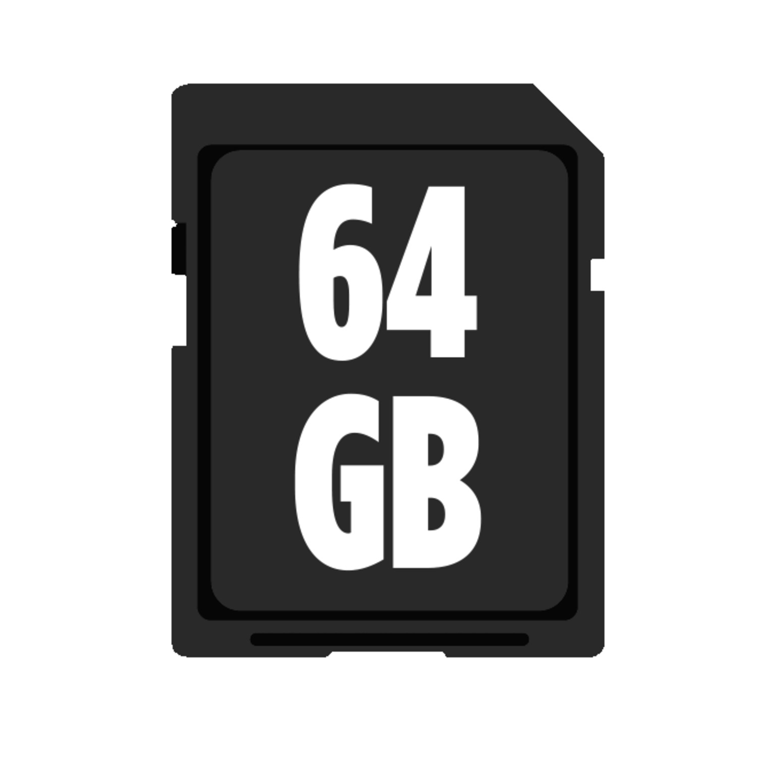 Zwarte SD-kaart met 64 GB erop. Close-up op witte achtergrond.