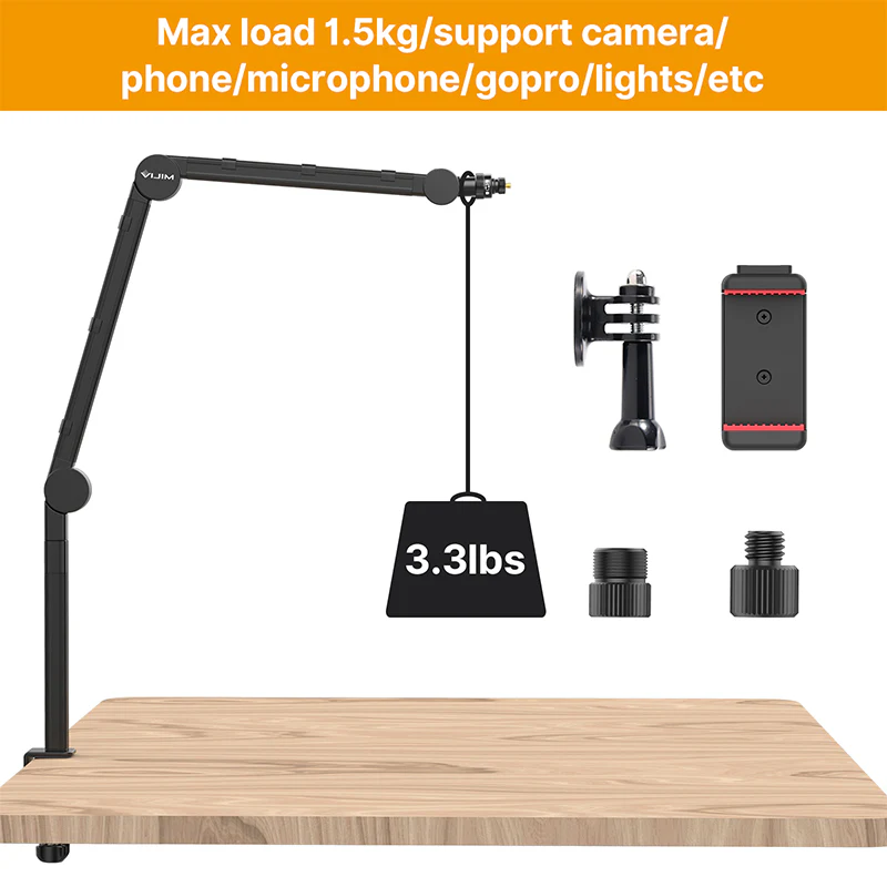 Állítható kar súlyokkal és kiegészítőkkel a kamera támogatásához.