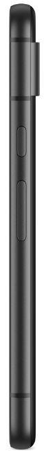 Dunkelgraues Smartphone im Hochformat, Seitenansicht mit Tasten.