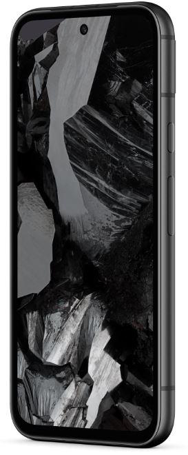 Schwarzes Smartphone mit abstrakter Graustufenabbildung auf dem Bildschirm. Seitenansicht.