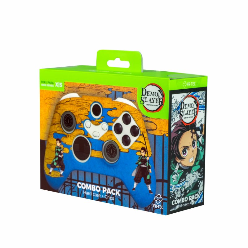 Caja de combo pack de mando de juegos, con personajes y título del juego. Fondo blanco.