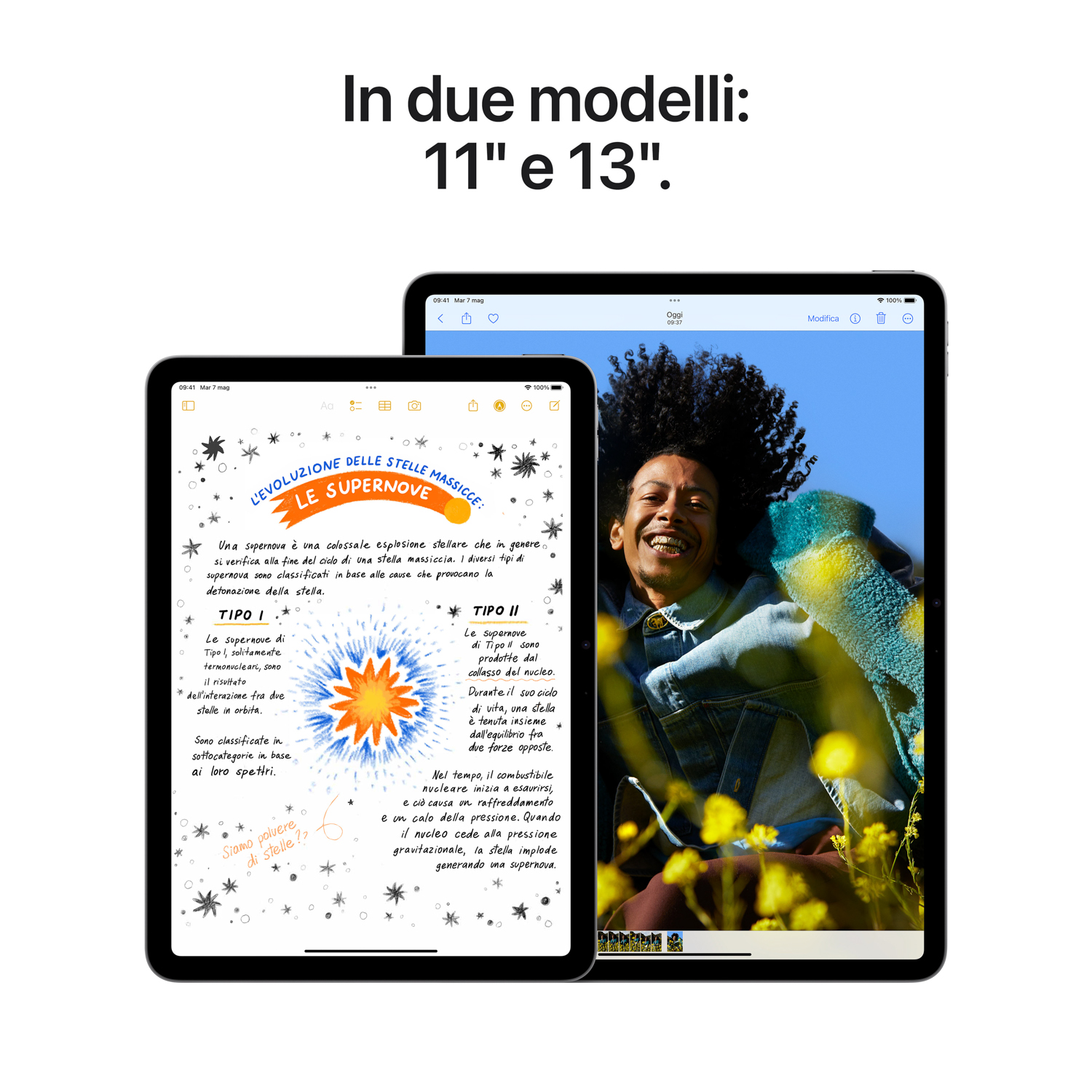 Due tablet su una superficie bianca. Uno mostra un disegno, l'altro un volto.