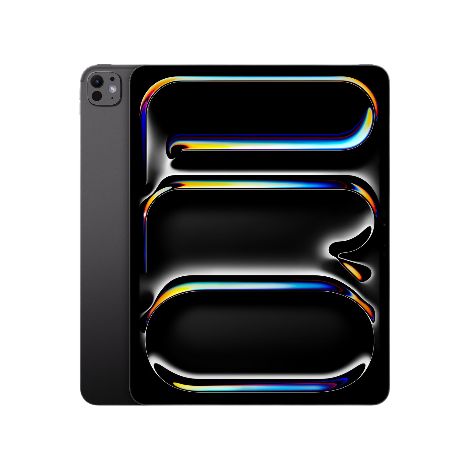 Tablette gris foncé avec design noir brillant et bosse de caméra noire à l'arrière.