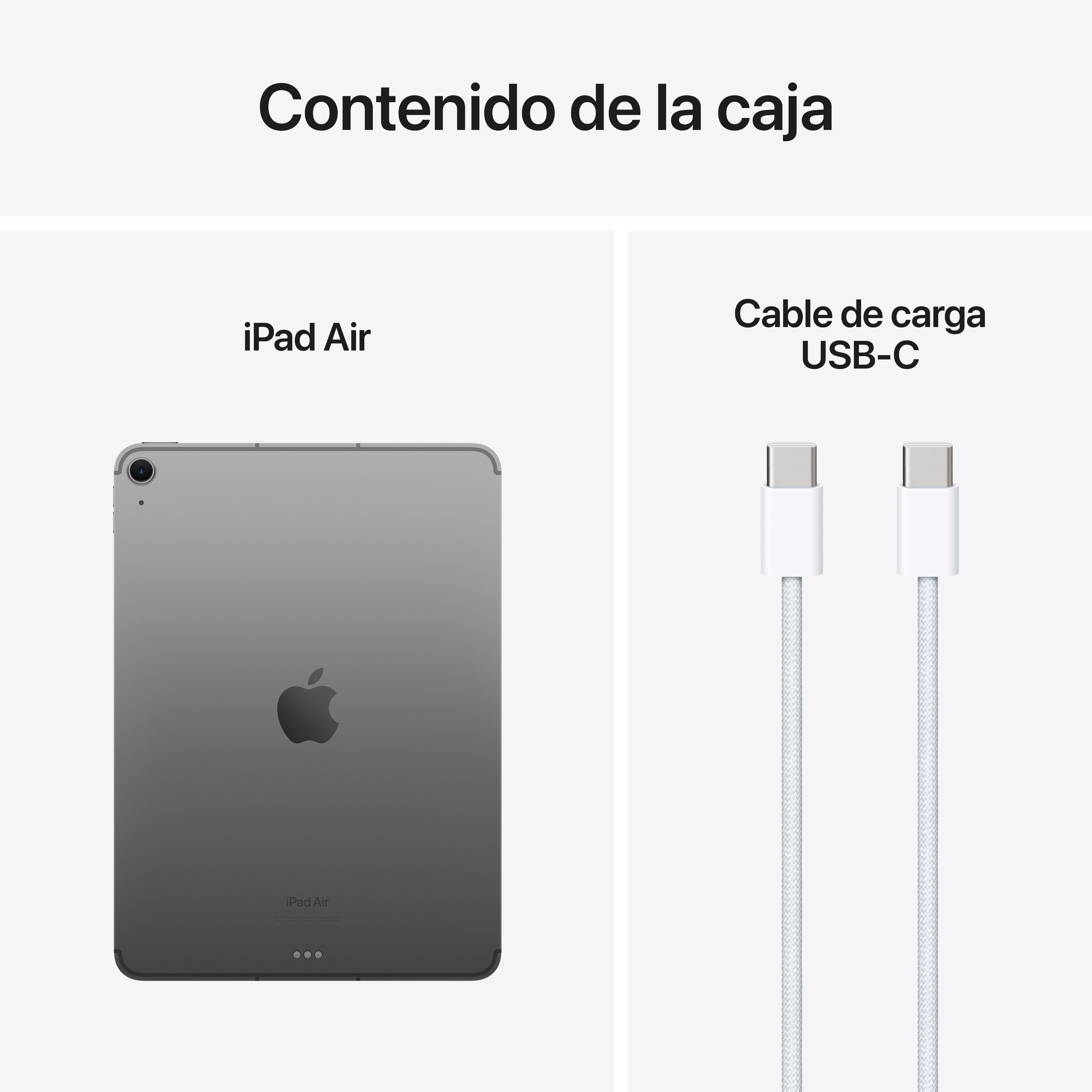 iPad Air con cable de carga, en un fondo blanco.