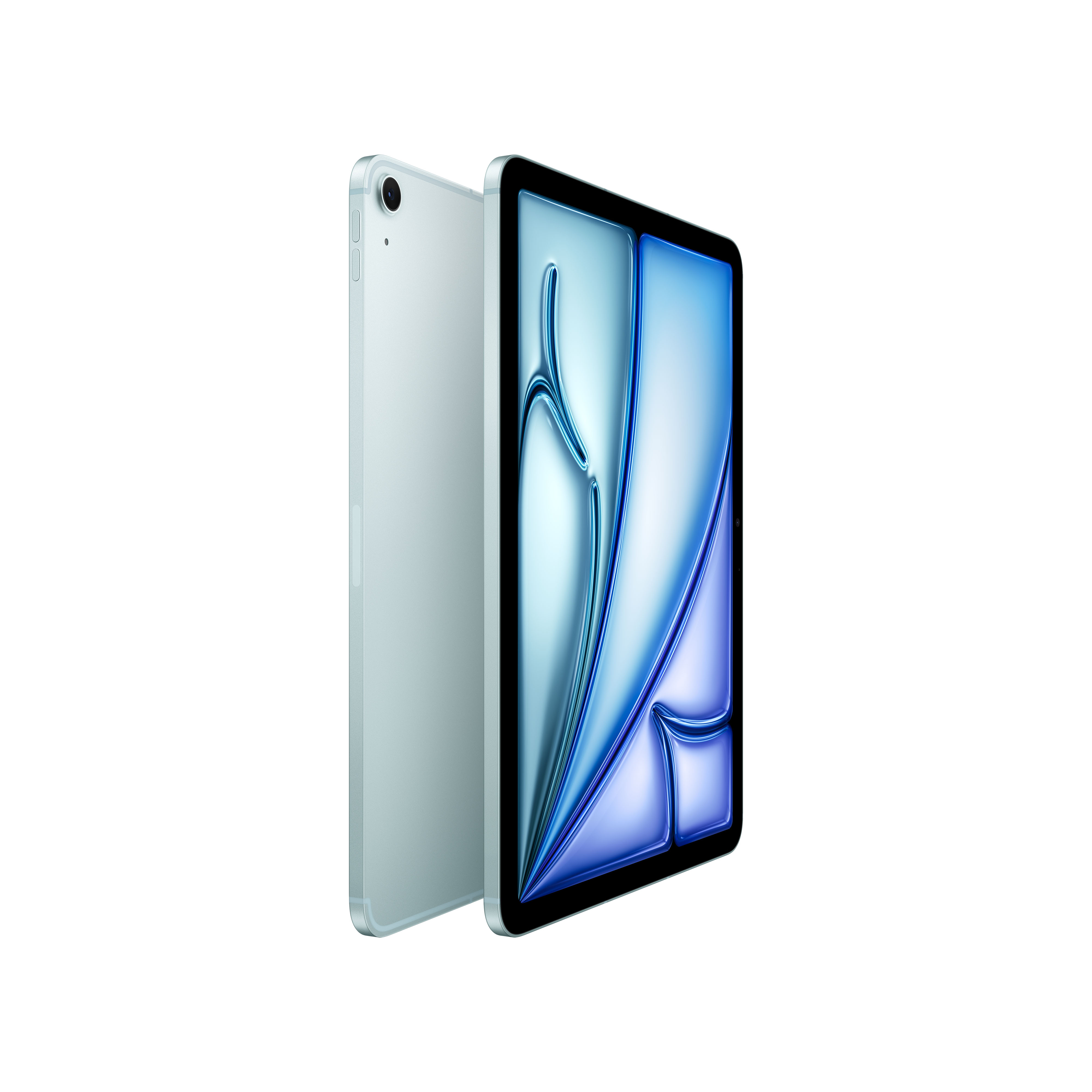 Se muestran dos iPads. Uno es azul claro y el otro es un degradado azul claro-púrpura.
