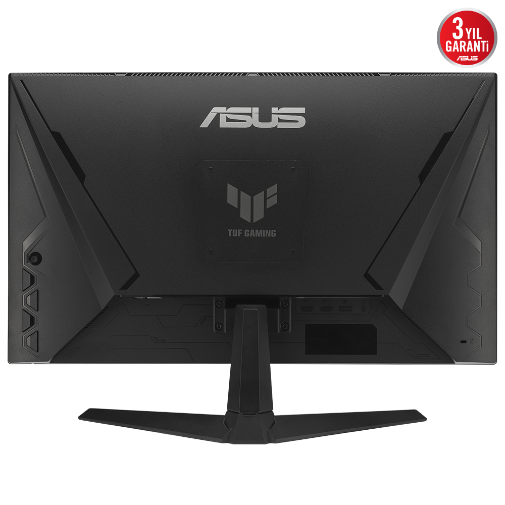 Siyah bir ASUS oyun monitörünün arkası ve standı. ASUS ve TUF logoları görülebilir.
