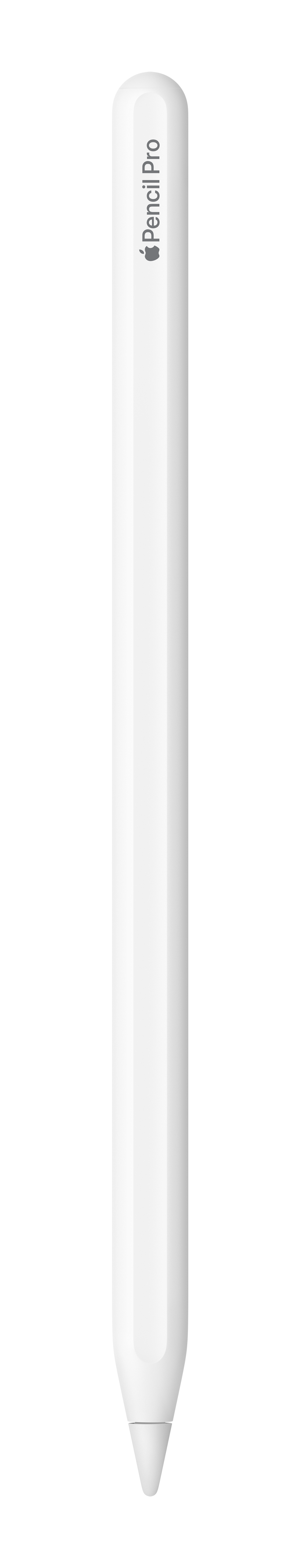 Apple Pencil Pro bianco, forma cilindrica, punta appuntita. Sfondo nero.
