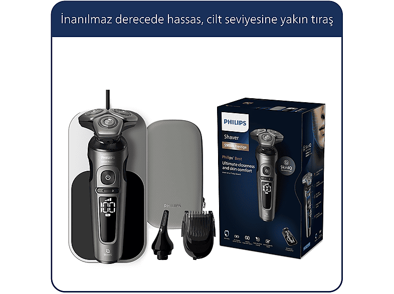 PHILIPS 9000 Prestige Serisi Tıraş Makinesi SP9872/22,Sinekkaydı Tıraş,Skin IQ Teknolojisi,Islak ve Kuru Kullanım,Hassas Düzeltici