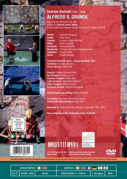 DVD-Hülle für Alfredo il Grande von Donizetti mit Besetzungsliste und Produktionsdetails.