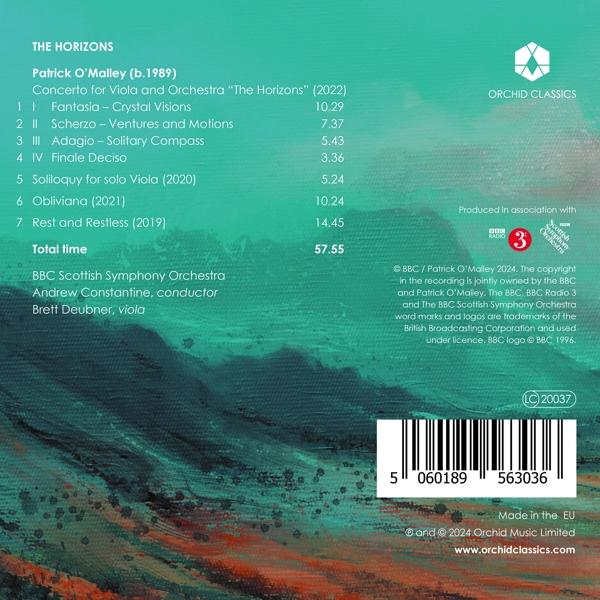 CD-Cover mit Werkliste von Patrick O'Malley und Logo von Orchid Classics.