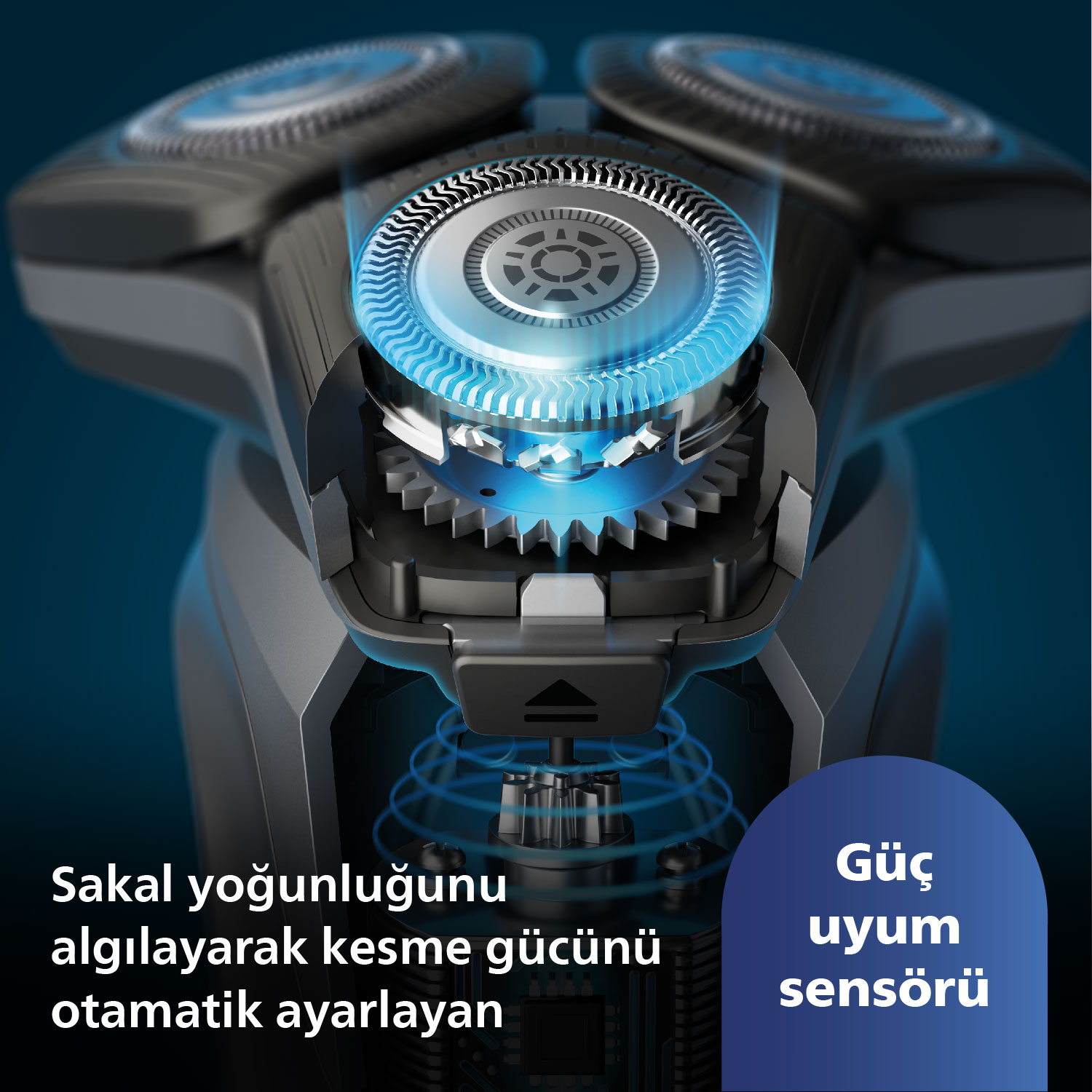 Philips elektrikli tıraş makinesinin yakın çekimi, iç detaylar görünür.