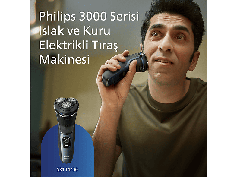 PHILIPS 3000 Serisi  Tıraş Makinesi S3144/00,Sinekkaydı Tıraş,Islak ve Kuru Kullanım,Hassas Düzeltici_1