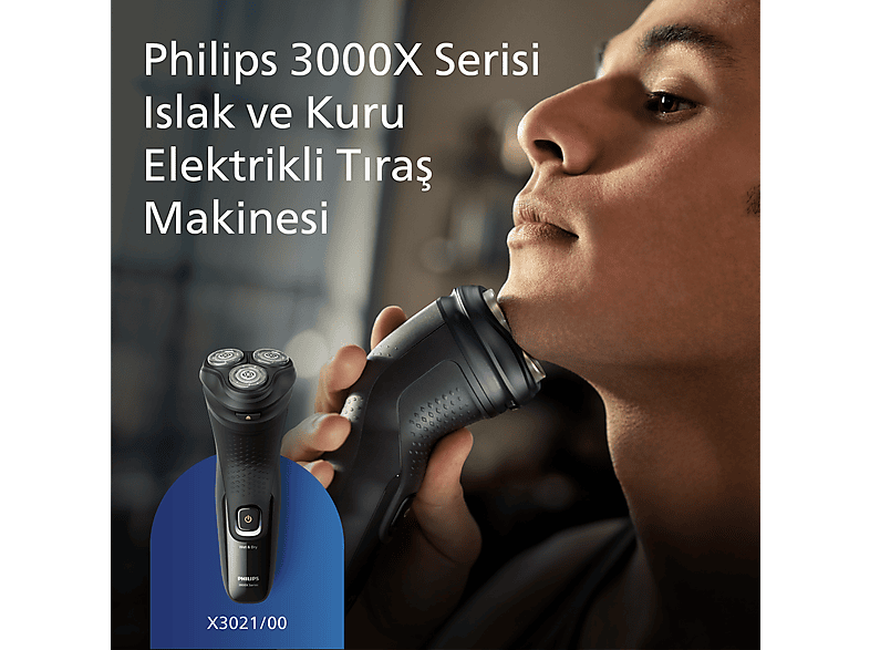 PHILIPS 3000X Serisi  Tıraş Makinesi X3021/00,Sinekkaydı Tıraş,Islak ve Kuru Kullanım,Hassas Düzeltici_1