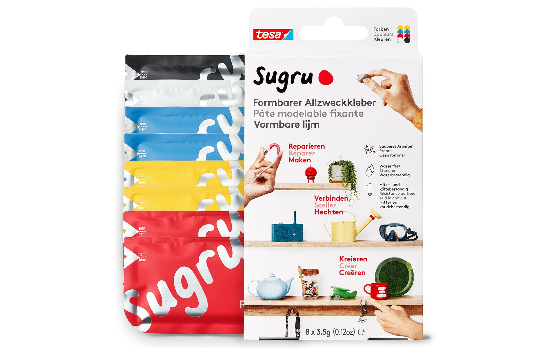 Sugru by Tesa Klebeknete 8 Stück, Blau, Gelb, Grau, Rot, Schwarz